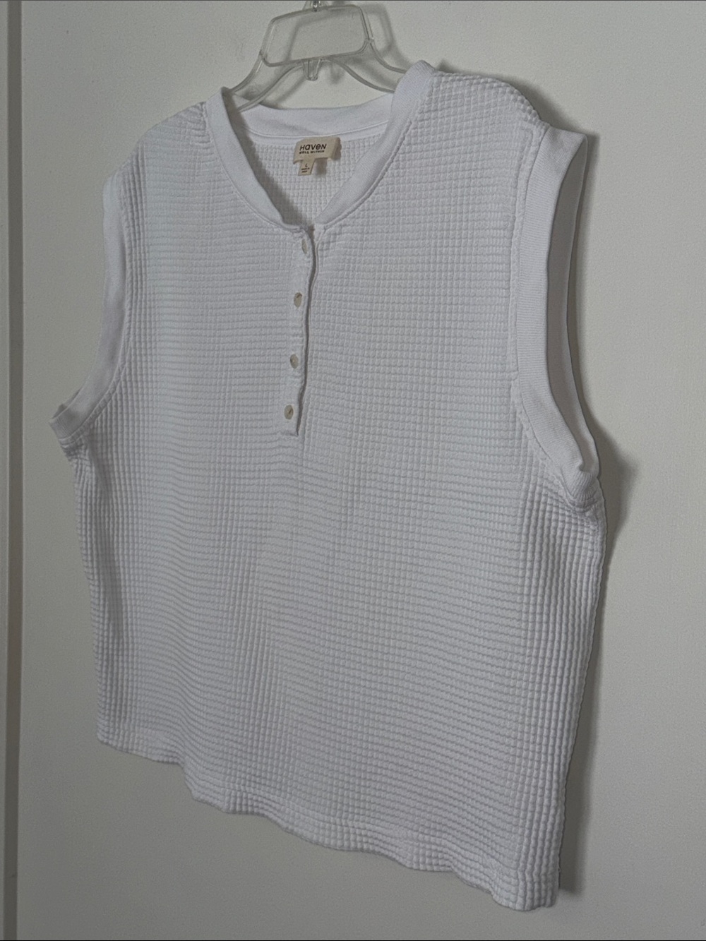 Haven Well Within White Waffle Sleeveless Tank Large 100% Organic Cotton